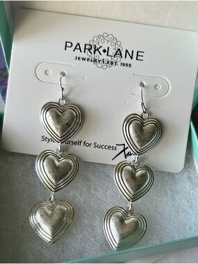 Park Lane Silver Heart Stack Drop Earrings